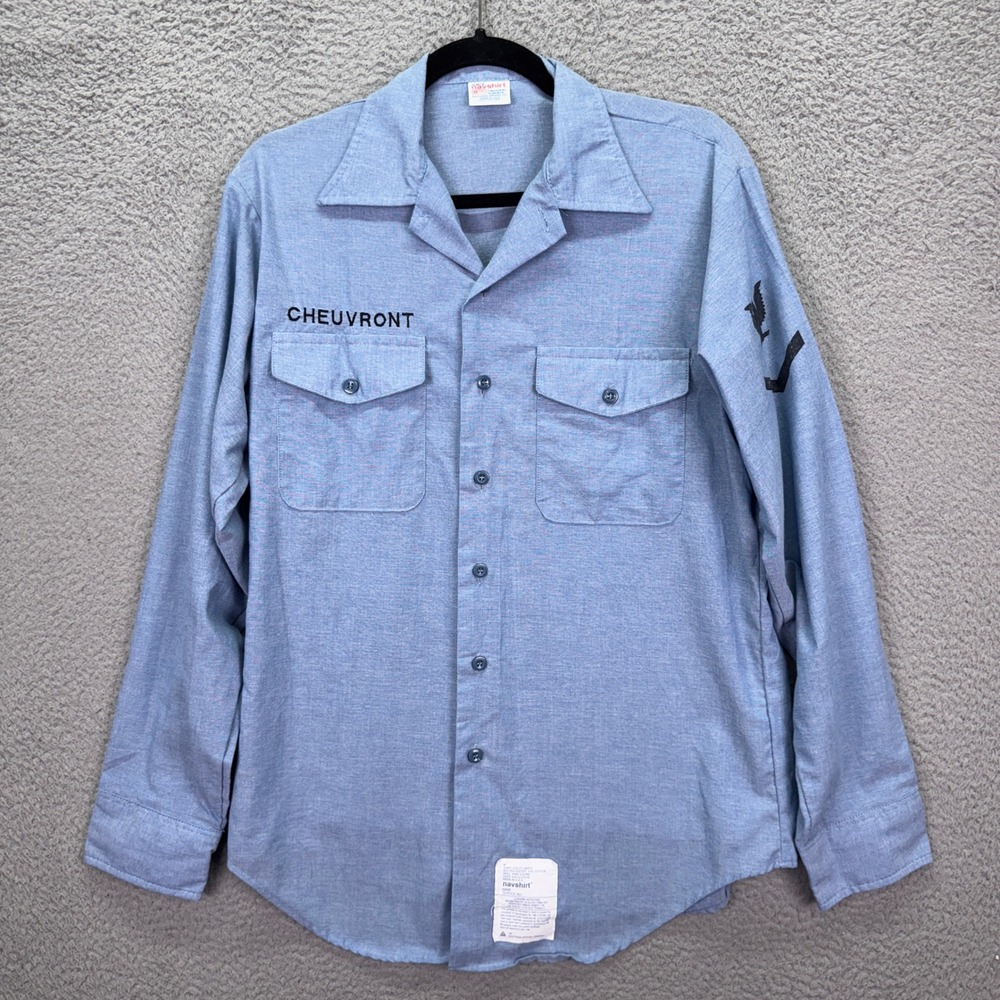 VTG Navshirt Mens M Blue Navy Military Utility Work Shirt Utility Americana